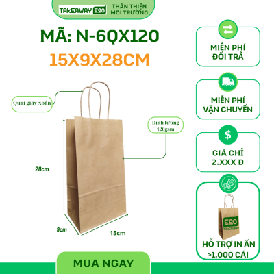 Túi Giấy Quai Xách Chuẩn FSC-15x9x28cm-Định Lượng 120gsm